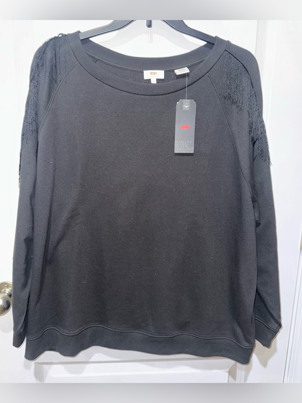 Levi's Black Crewneck Sweater with Fringe Shoulder Detail